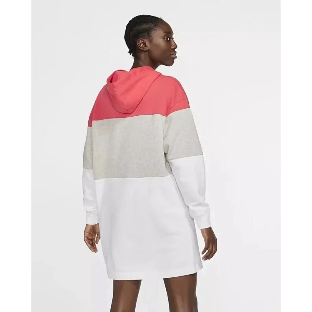 Nike Sportswear Varsity Hoodie Dress Logo White Gray Coral CJ3926 631 Small